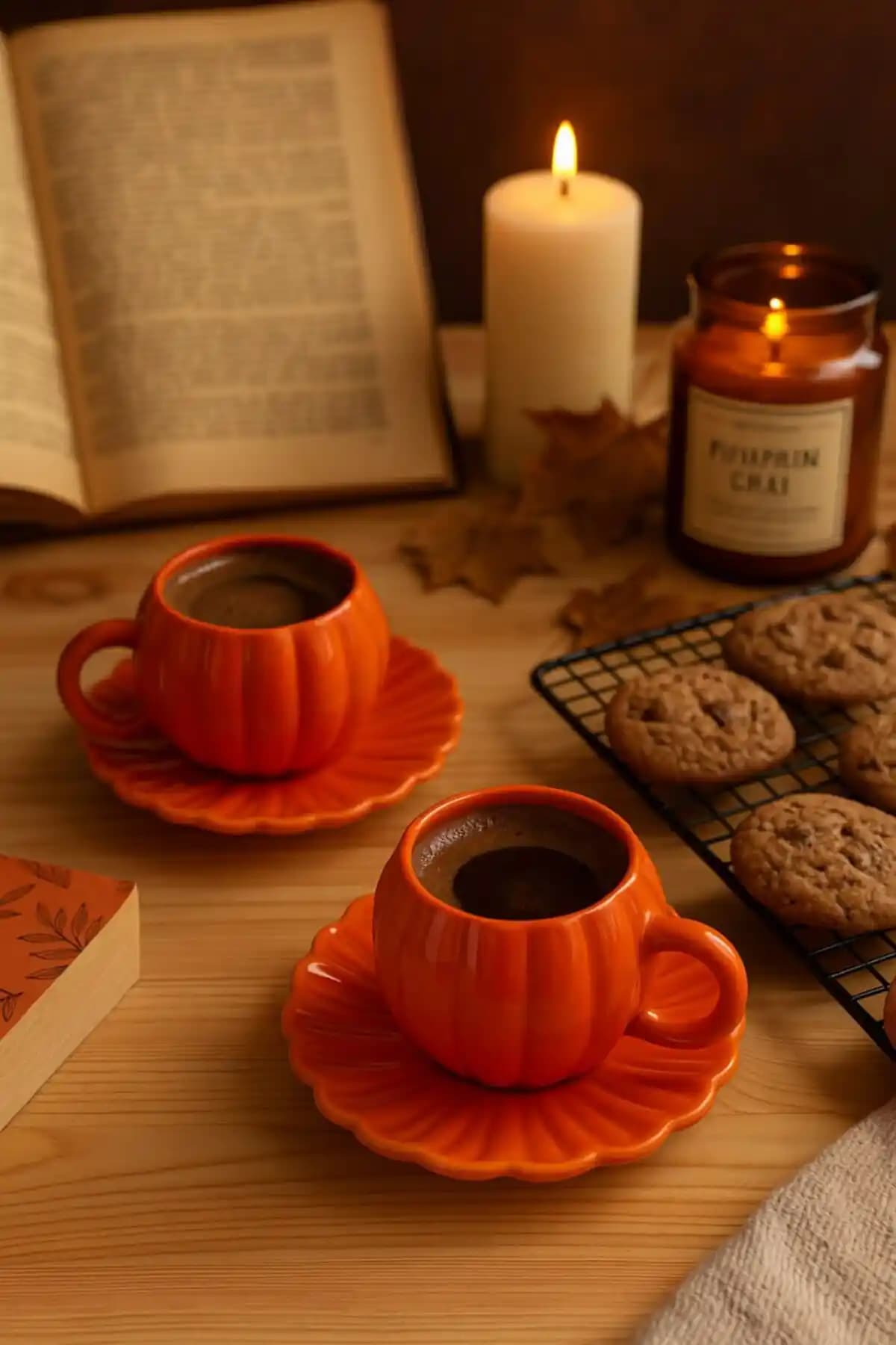 Anadolu Saray El Yapımı Balkabağı Şeklinde Seramik Türk Kahvesi Fincan Takımı Sonbahar Teması
