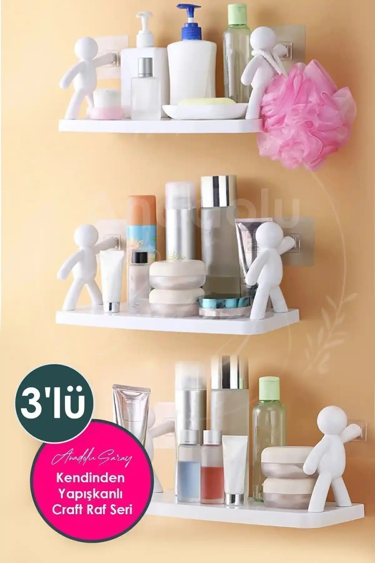 Anadolu Saray Kendinden Yapışkanlı Banyo Rafları Seti Pratik ve Şık Tasarım
