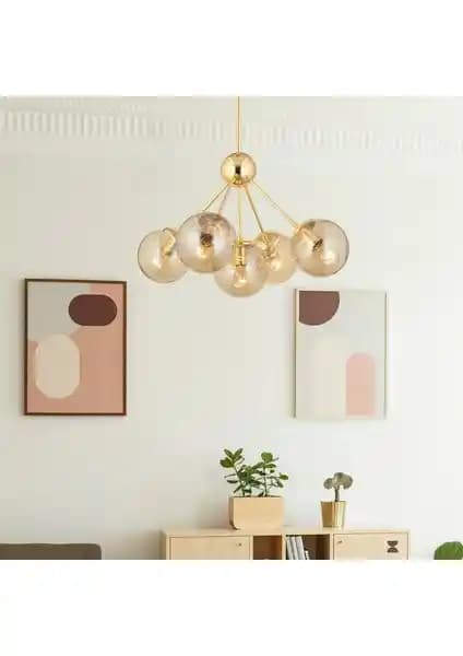 Apliqa Meyo 5Li Gold Bal Camlı Modern Avize ile Şık ve Fonksiyonel Ev Aydınlatması