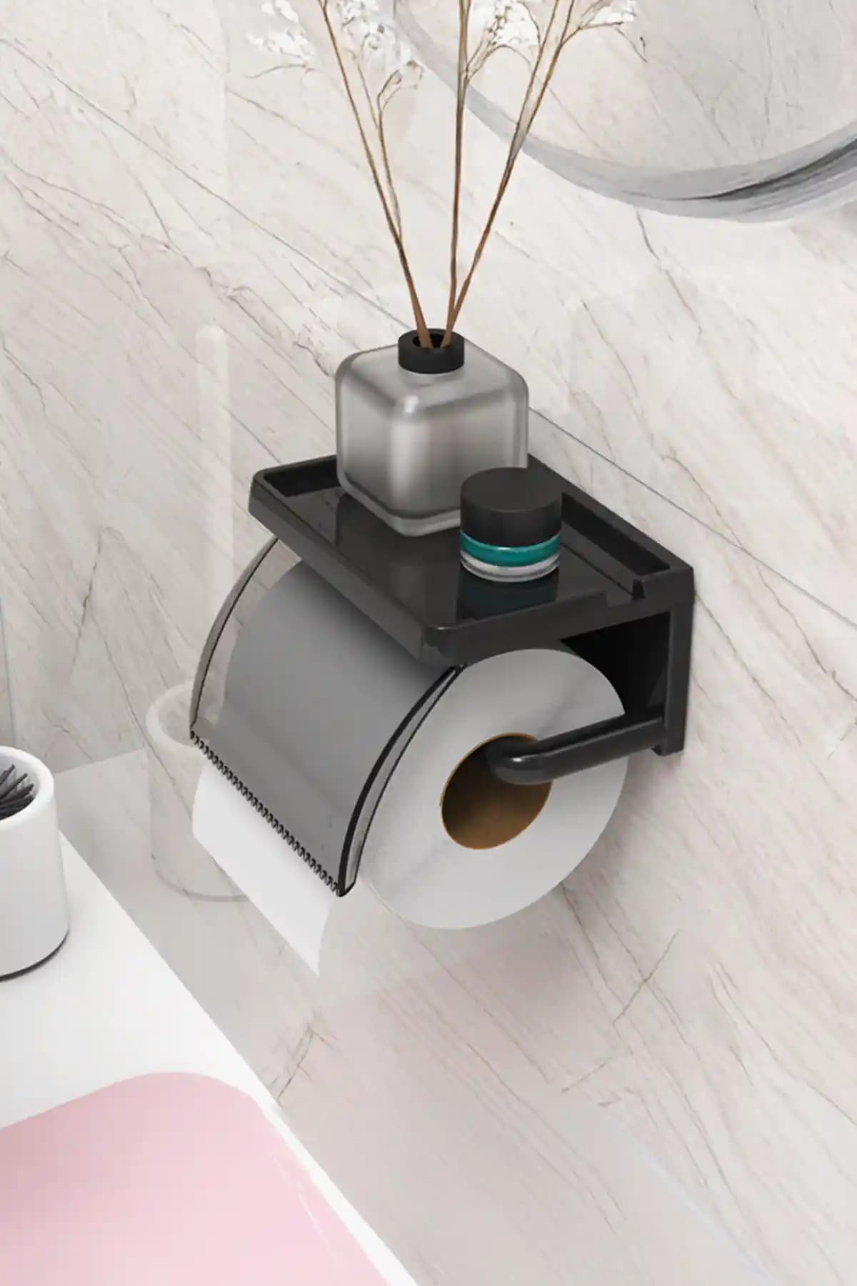 ATA HOME Yapışkanlı Kapaklı Tuvalet Kağıdı Askısı Modern ve Şık Banyo Aksesuarı