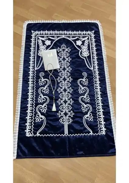 Ayhanhome Lacivert Kadife Seccade 3 Parça Çeyizlik Bohça ve Dini Tören Seti