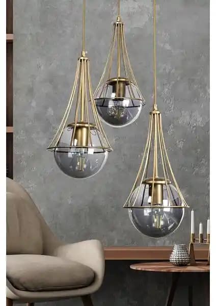 Begüsa Sarmal 3 Lü Eskitme Füme Glop Camlı Avize Modern ve Şık Tasarım Detaylarıyla