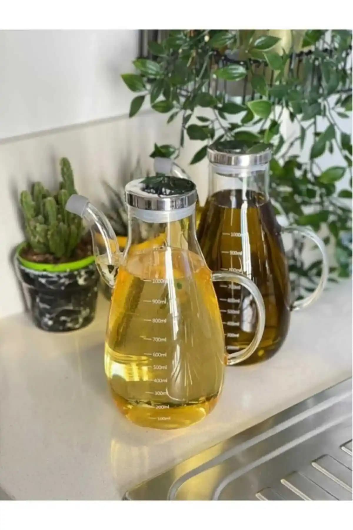 Behila Maya Metal Kapaklı 1000 ml Cam Yağlık ve Sirkelik Seti Modern ve Şık Tasarım