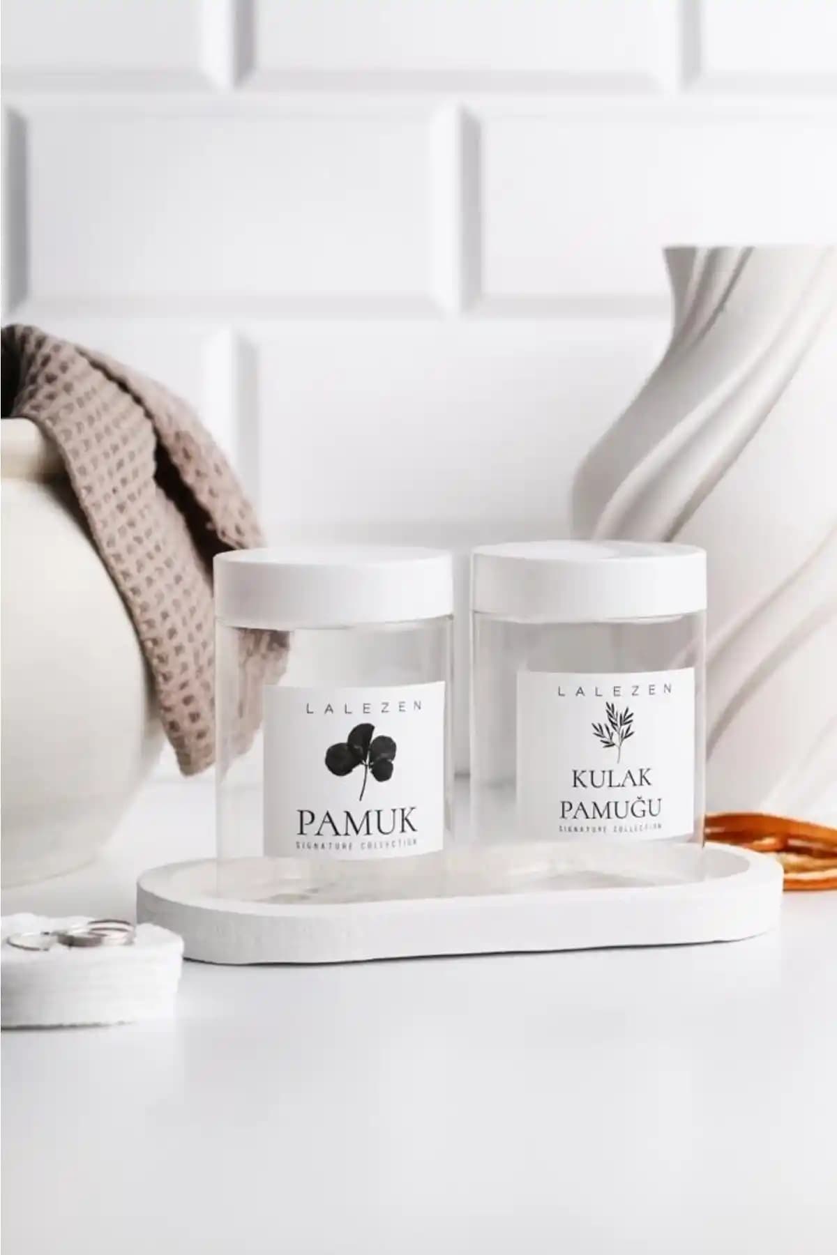 Beyaz ve Şeffaf Kulak Pamuğu Kavanozu 200ml Modern Tasarım ve Pratik Kullanım