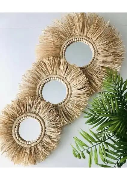 Bohem Tarzı El Yapımı Dekoratif Rafya Aynalar Seti ile Mekanlarınıza Sıcaklık Katın