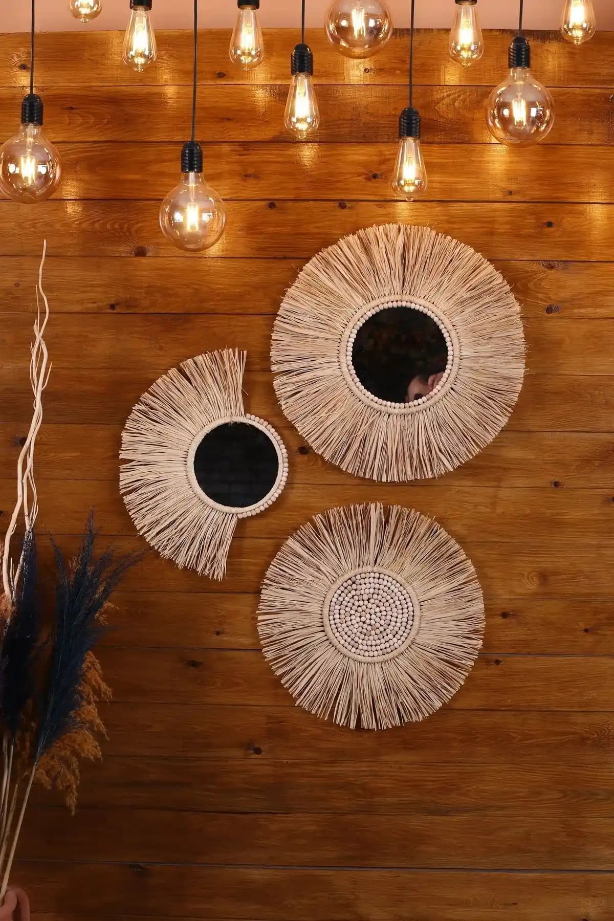 Bohem Tarzını Yansıtan El Yapımı Dekoratif Aynalar Seti: Otantik ve Şık Tasarım