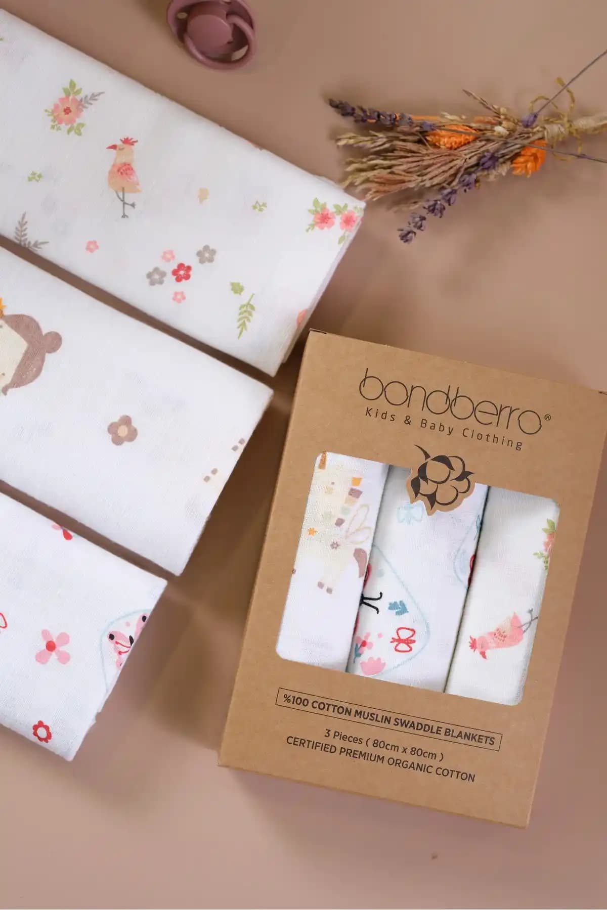 Bondberro Çok Amaçlı Müslin Örtü ve Battaniye Seti 3'lü Organik Pamuk Malzeme