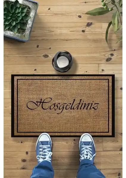 Buket Home Hoşgeldiniz Hasır Desenli Dekoratif Kapı Önü Paspası Günlük Kullanım İçin Uygun