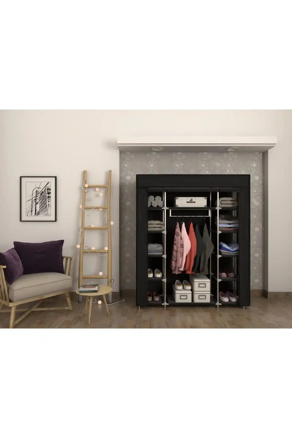 Burak Plastik Siyah Çift Yandan Raflı Bez Dolap: Geniş Depolama ve Estetik Çözüm