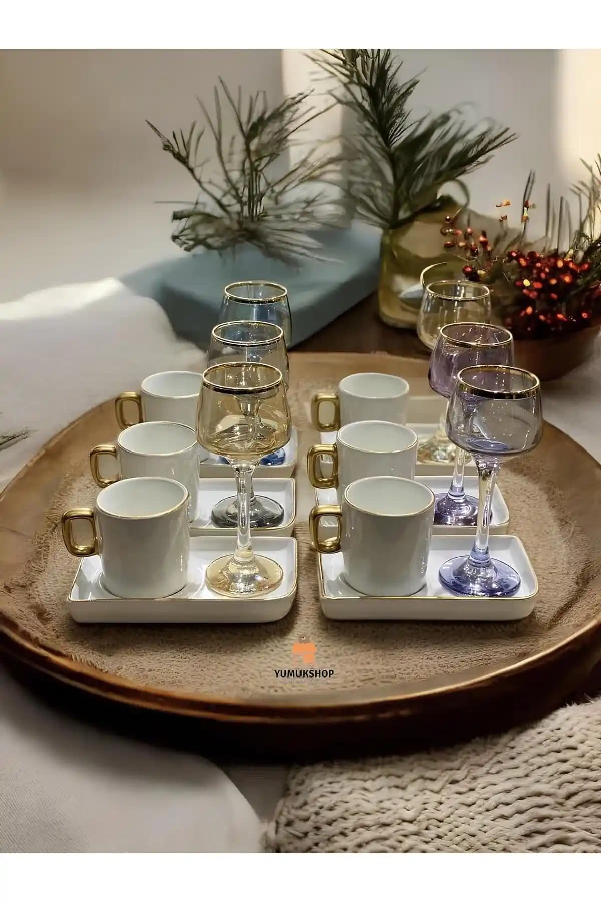 CARMEN SOFT Paris Alya Serisi 6'lı Lüx Kahve Fincan Takımı ve Sunum Seti