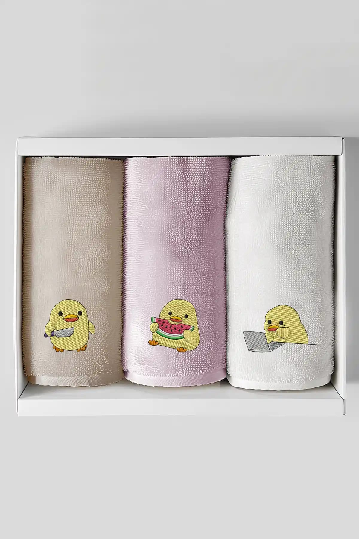 Comfort Home 30x50cm Çok Renkli Nakışlı 3 Parça Pamuk El Havlusu Seti