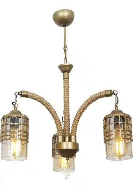 Defne 3'lü Eskitme Halatlı Avize Modern İç Mekanlar İçin Şık ve Fonksiyonel Tasarım