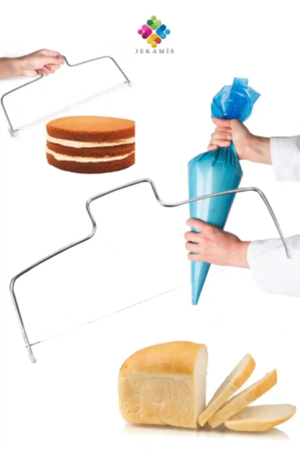 Dekamis Pasta Kesme Teli ve Krema Sıkma Torbası Seti ile Profesyonel Pasta Yapımı