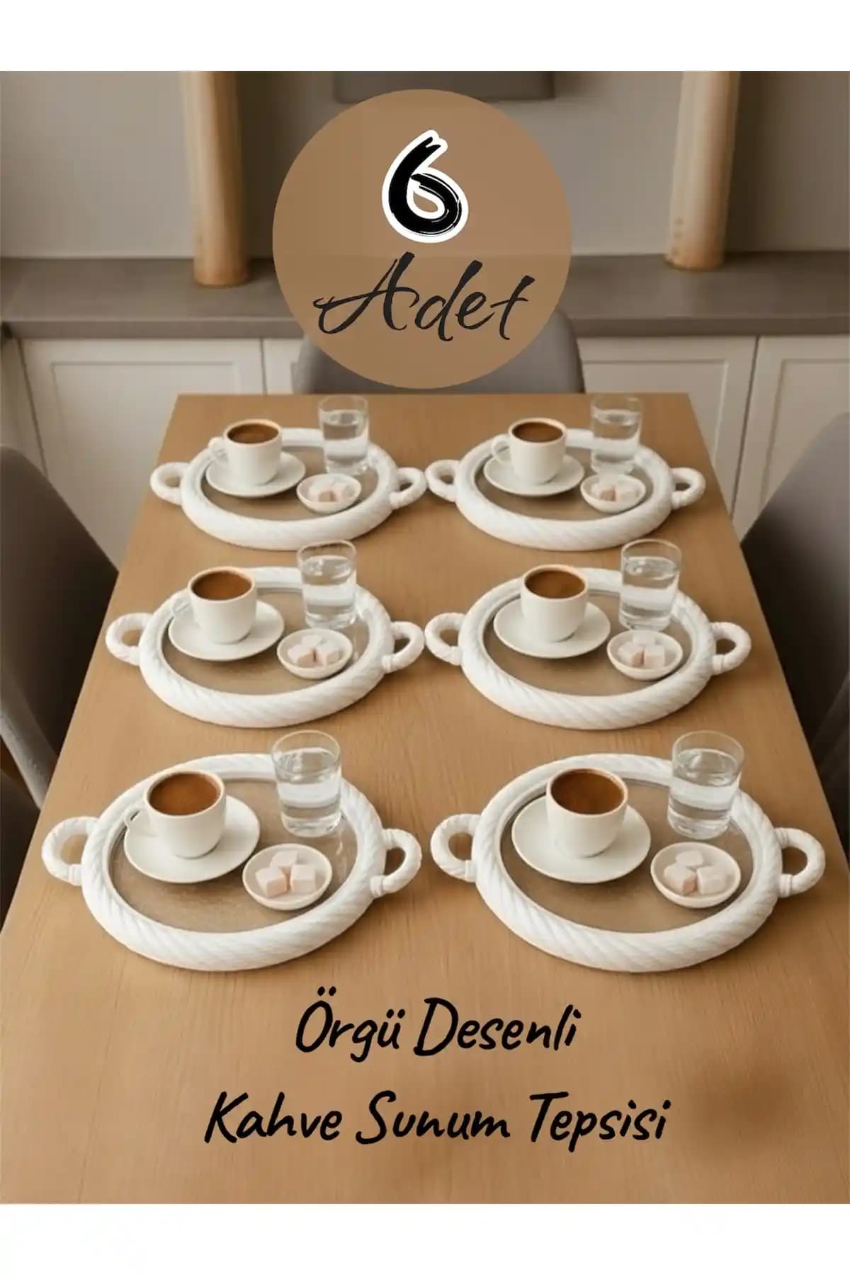 Dem Home 6'lı örgü desenli plastik kahve sunum tepsisi seti yüksek kalite ve şıklık sağlar