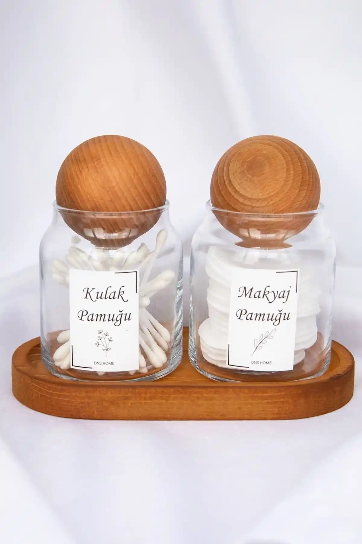 DNS HOME 2'li Ahşap Standlı Cam Kavanozlar Şık ve Dayanıklı Saklama Çözümü