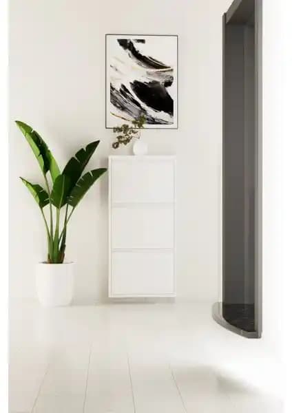 Evde Modern ve Güvenli Kullanım İçin Kilitli Metal Ayakkabılık Beyaz