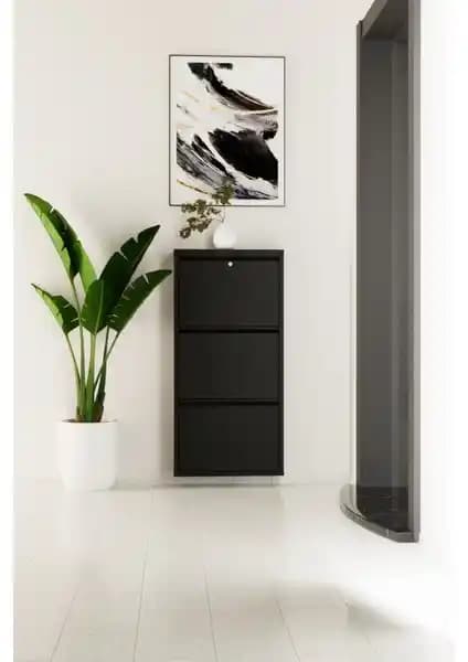 EVDEMO Kilitli 3 Kapaklı Metal Ayakkabılık Siyah Modern ve Güvenilir Depolama Çözümü