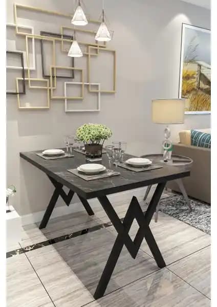 EVDEMO Parla Siyah Mermer Mutfak Yemek Masası Modern ve Dayanıklı Tasarım Özellikleri