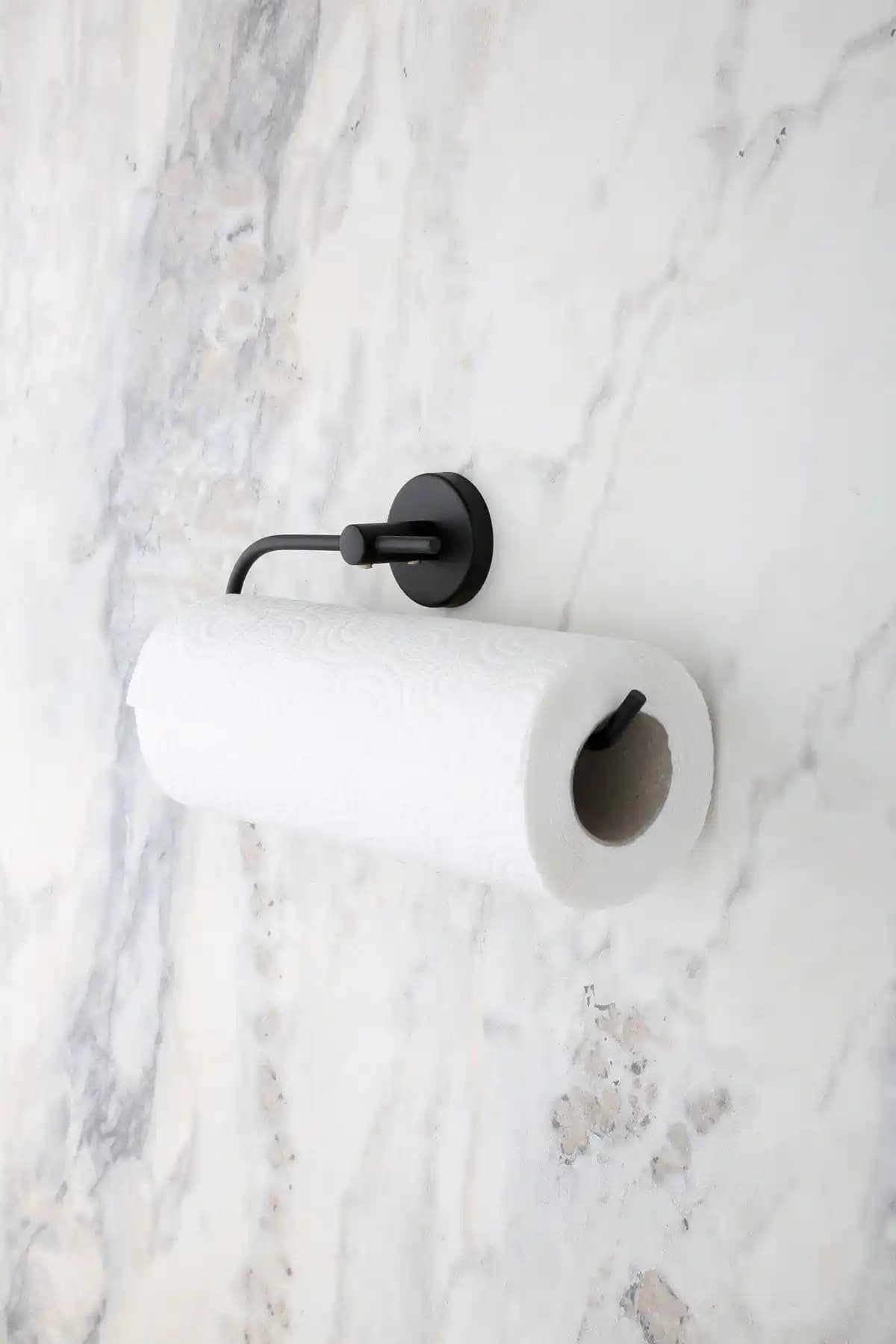 Evina Siyah Mat Metal Kağıt Rulo Havluluk ve Peçetelik Modern Banyo Dekorasyonu İçin