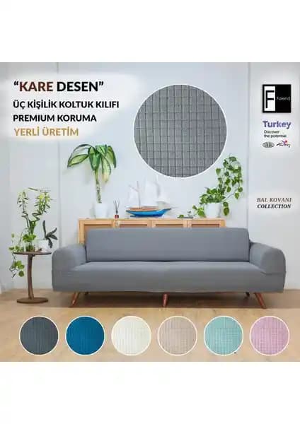 Faiend Koyu-Gri Likrali Esnek 3 Kişilik Koltuk Örtüsü Modern ve Dayanıklı Tasarım