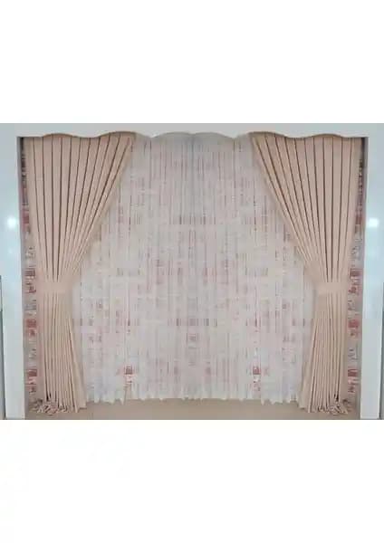 Figen Perde Buğday Renk Kadife Çift Kanat Fon Perde Modern ve Dayanıklı Tasarım