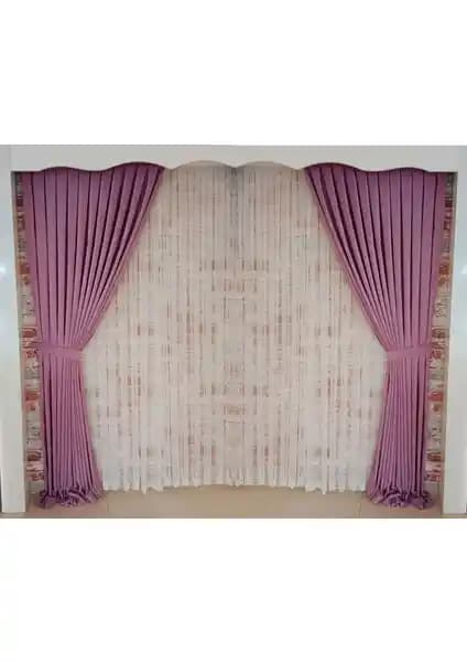 Figen Perde Fuşya Renk Fon Perde Çift Kanat 1/3 Sık Pile Dikim Modern Tasarım