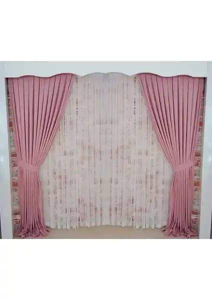 Figen Perde Gül Renk Fon Perde Kadife Çift Kanat ve Sık Pile Özellikleriyle Modern Dekorasyon İçin Uygun