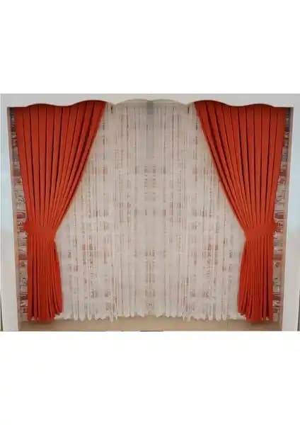 Figen Perde Laciver Renk Fon Kadife Perde Çift Kanat 1/3 Sık Pile Detaylarıyla Şık Tasarım