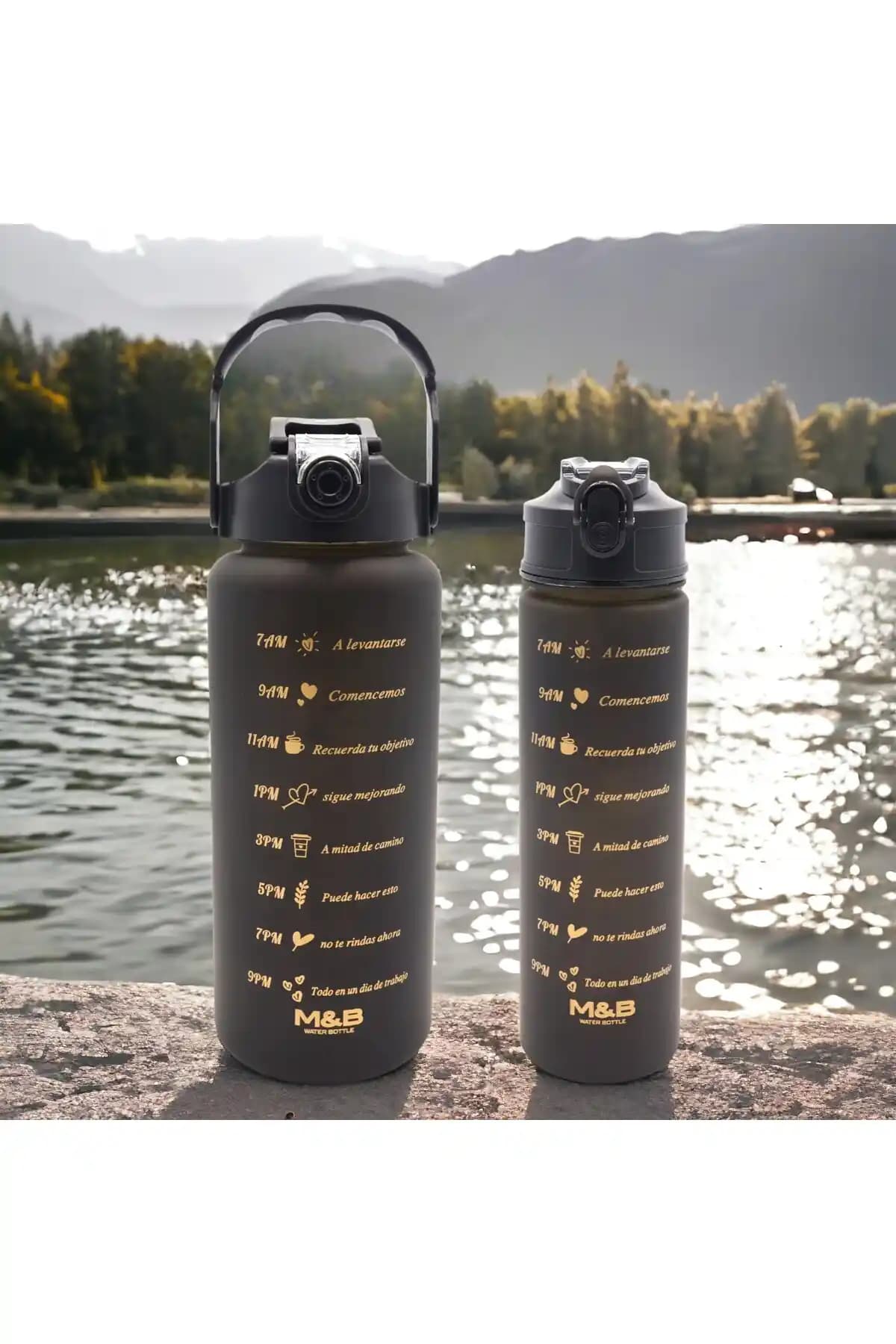 Genel Markalar 2'li Motivasyonel Matara Seti Sağlıklı Su Tüketimi İçin Pratik ve Şık Çözüm