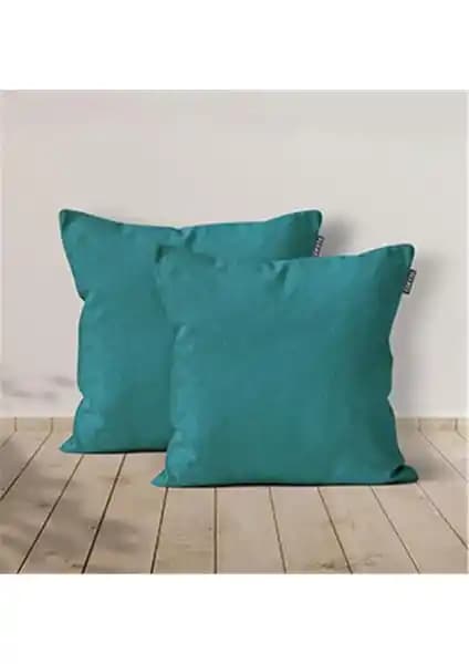 Goccia 2'li Kadife Dokulu Kırlent Kılıfı Turkuaz Şık ve Dayanıklı Ev Dekorasyonu Aksesuarı