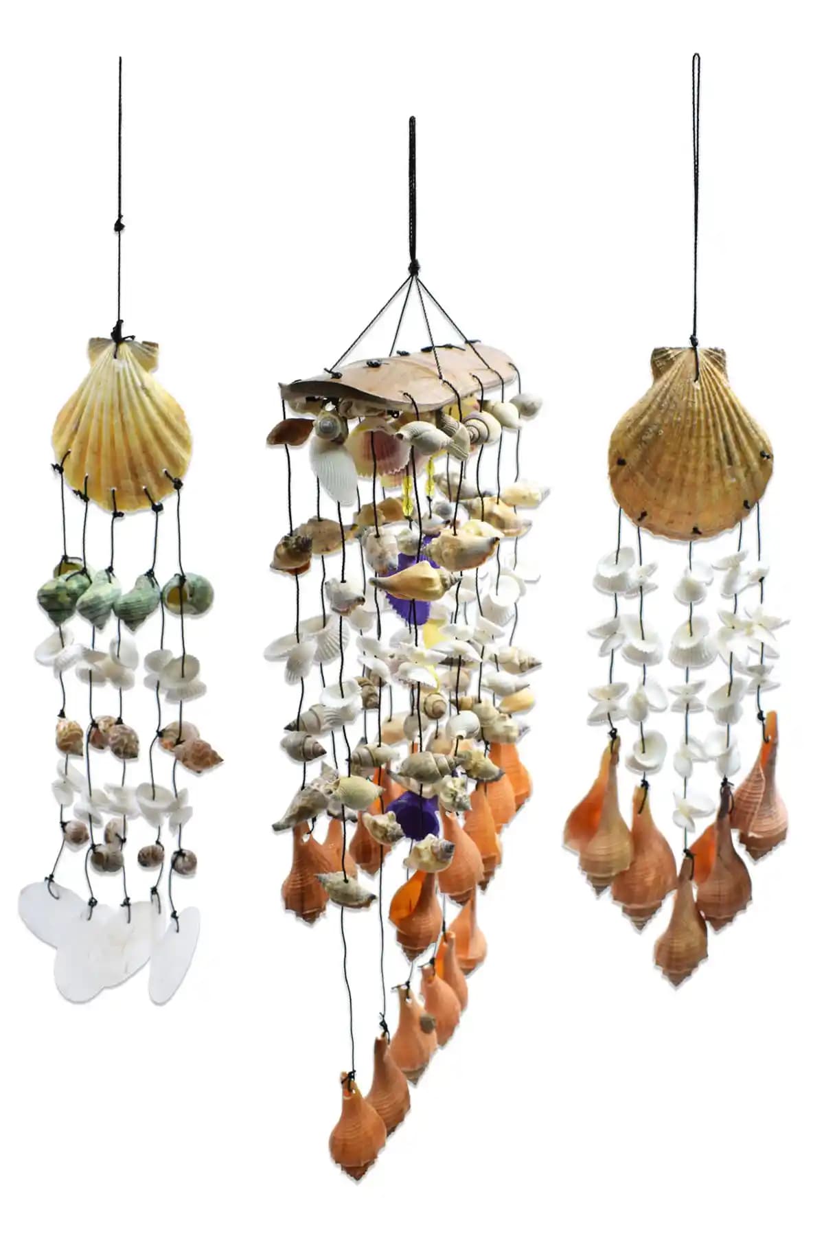 Hedicaret Rüzgar Çanı Seti Üçlü Deniz Kabuğu Süs Bahçe ve Balkon Dekoru
