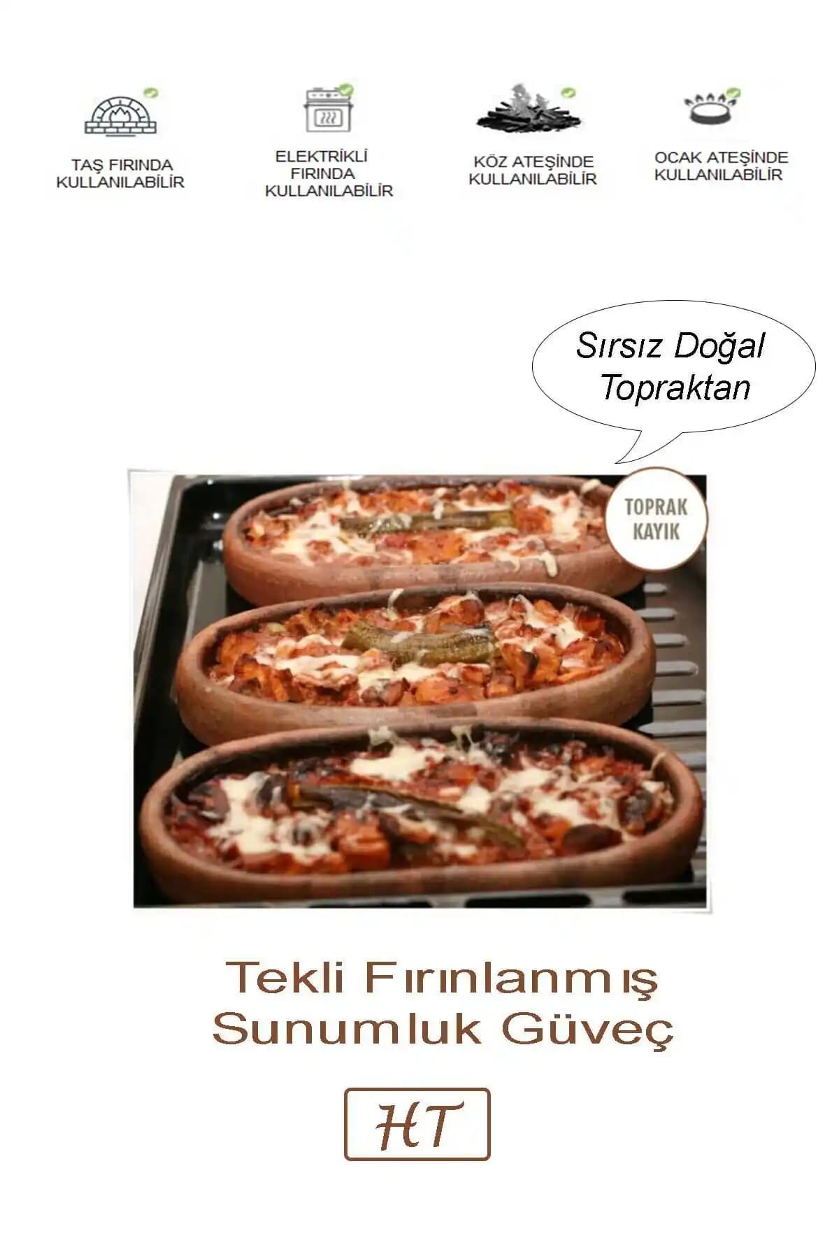 HerşeyTopraktan 30 cm Büyük Boy Doğal Toprak Güveç Kayık Şekli Sağlıklı Pişirme