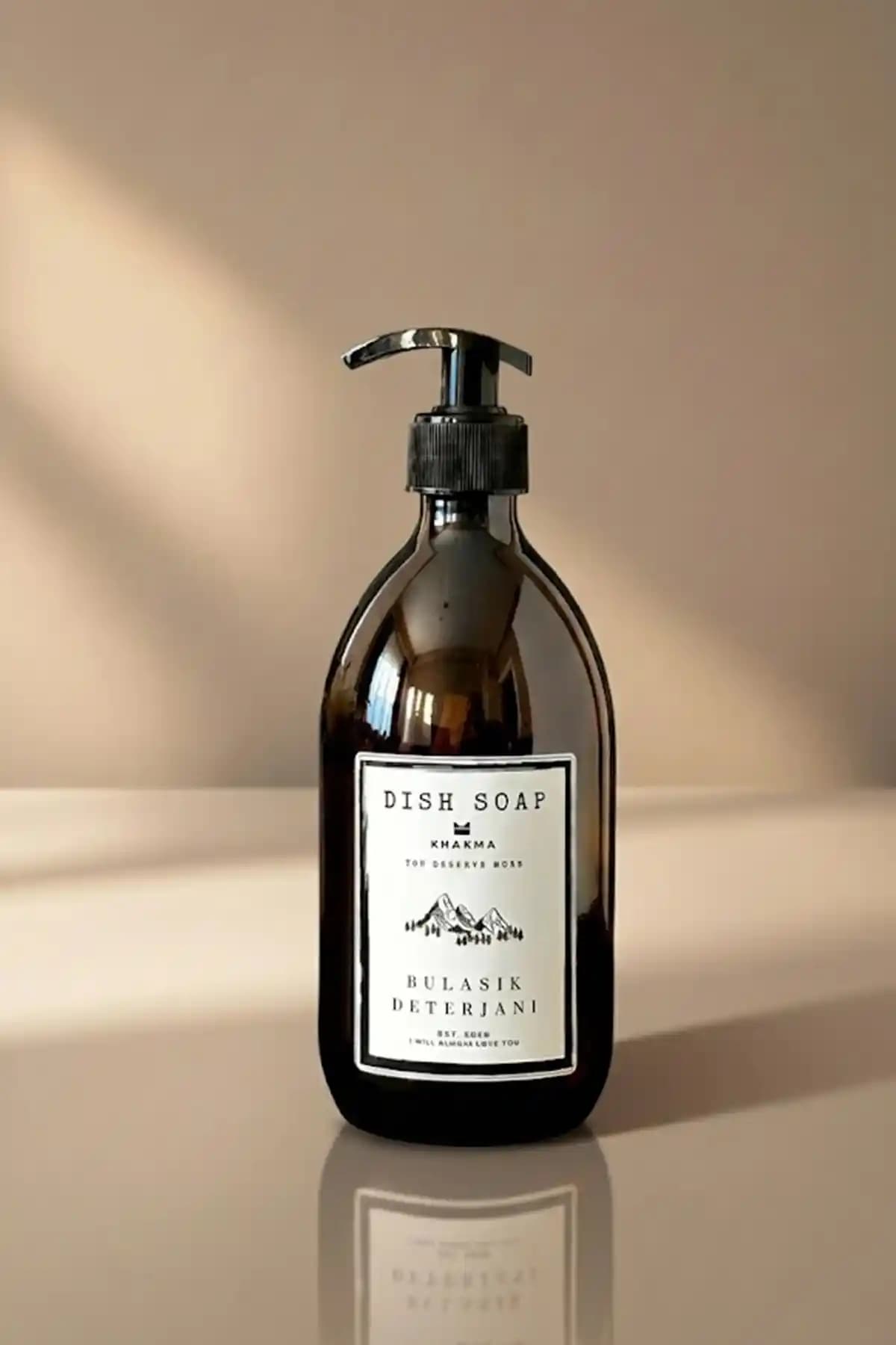 KHAKMA Cam Amber Bulaşık Deterjanı Şişesi ve Sabunluk: Estetik ve Kullanışlı Mutfak Aksesuarı