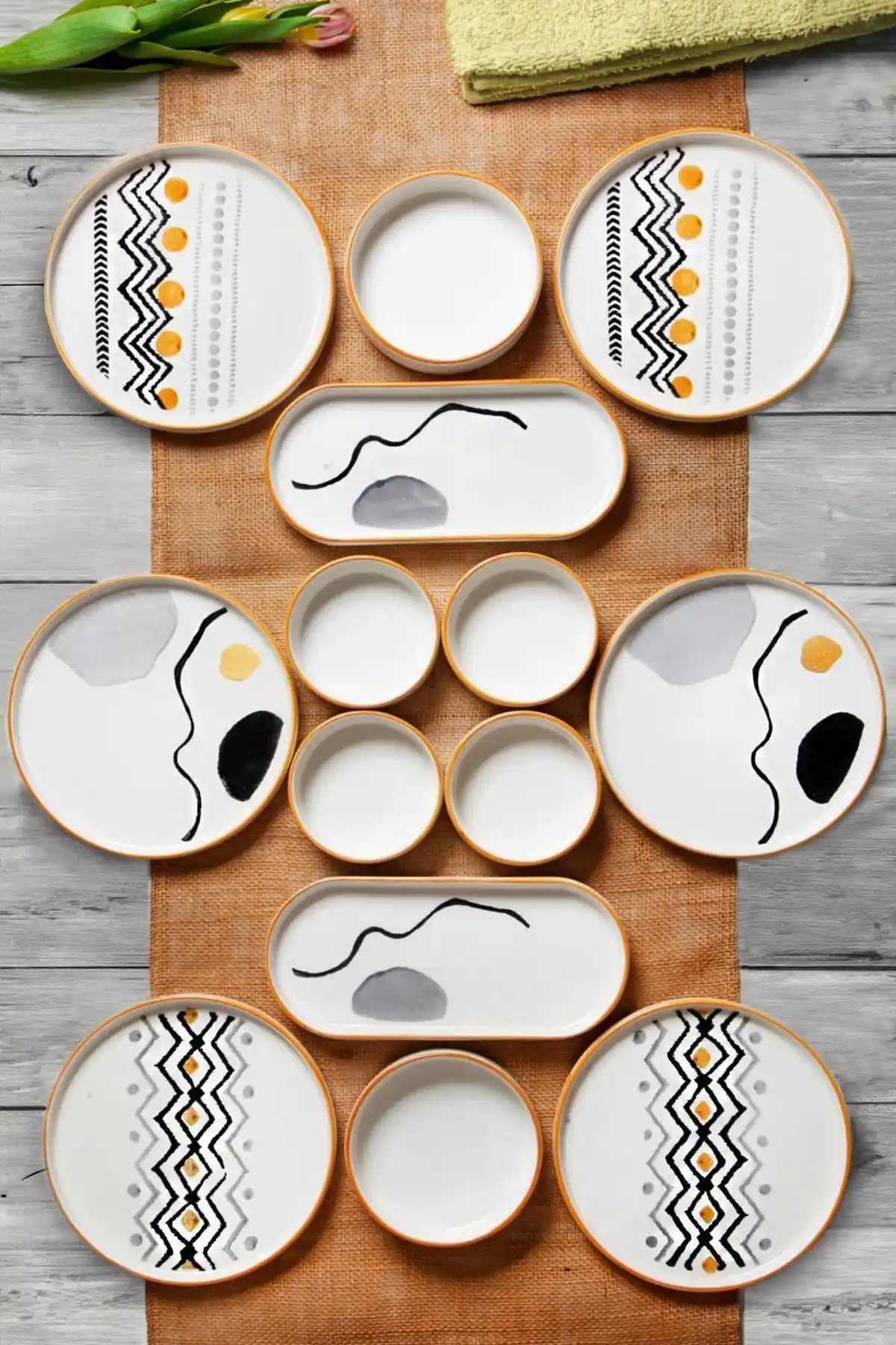 Kitchen Life 14 Parça 6 Kişilik Axial Stackable Kahvaltı Takımı Modern ve Şık Tasarım