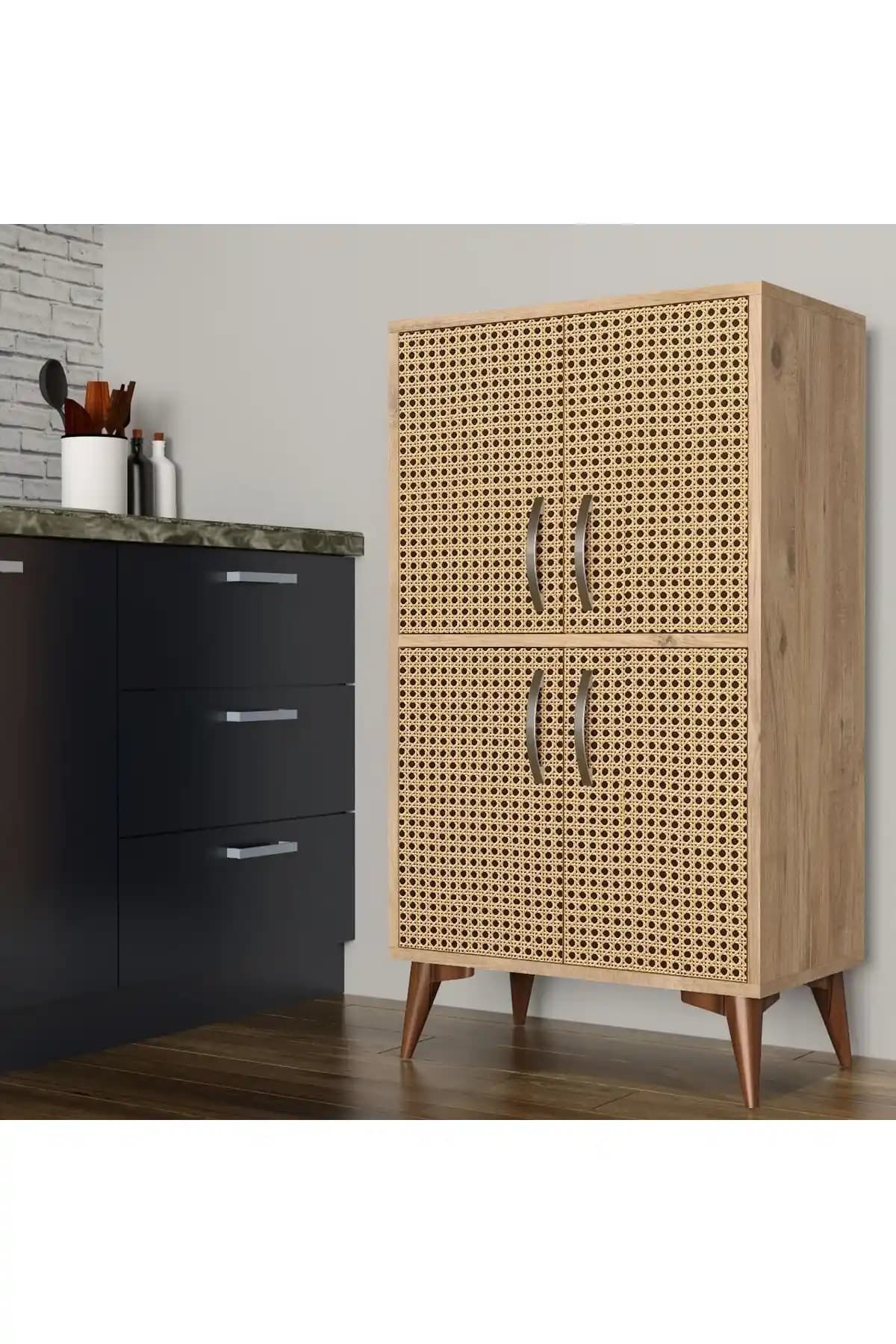 Küçük Boy Çok Amaçlı Dolap Çam Rengi Modern ve Retro Tasarım İle Pratik Kullanım