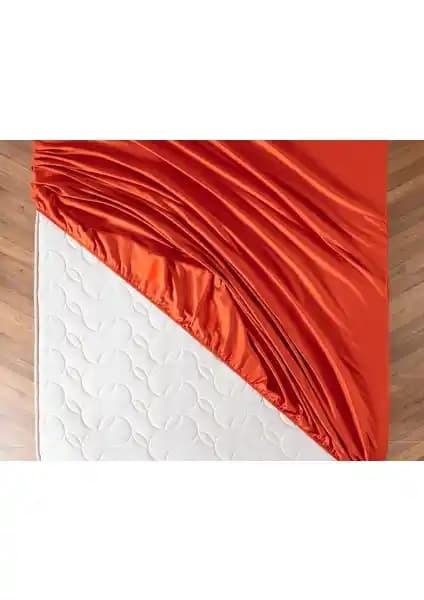 Madame Coco Ciel Çift Kişilik Lastikli Saten Çarşaf Turuncu Yatak Odası Şıklığı ve Konforu İçin