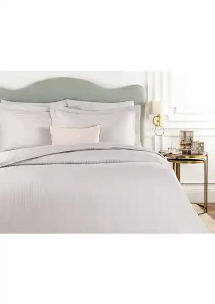 Madame Coco Elicia King Size Çizgili Saten Nevresim Takımı Açık Gri Modern Tasarım