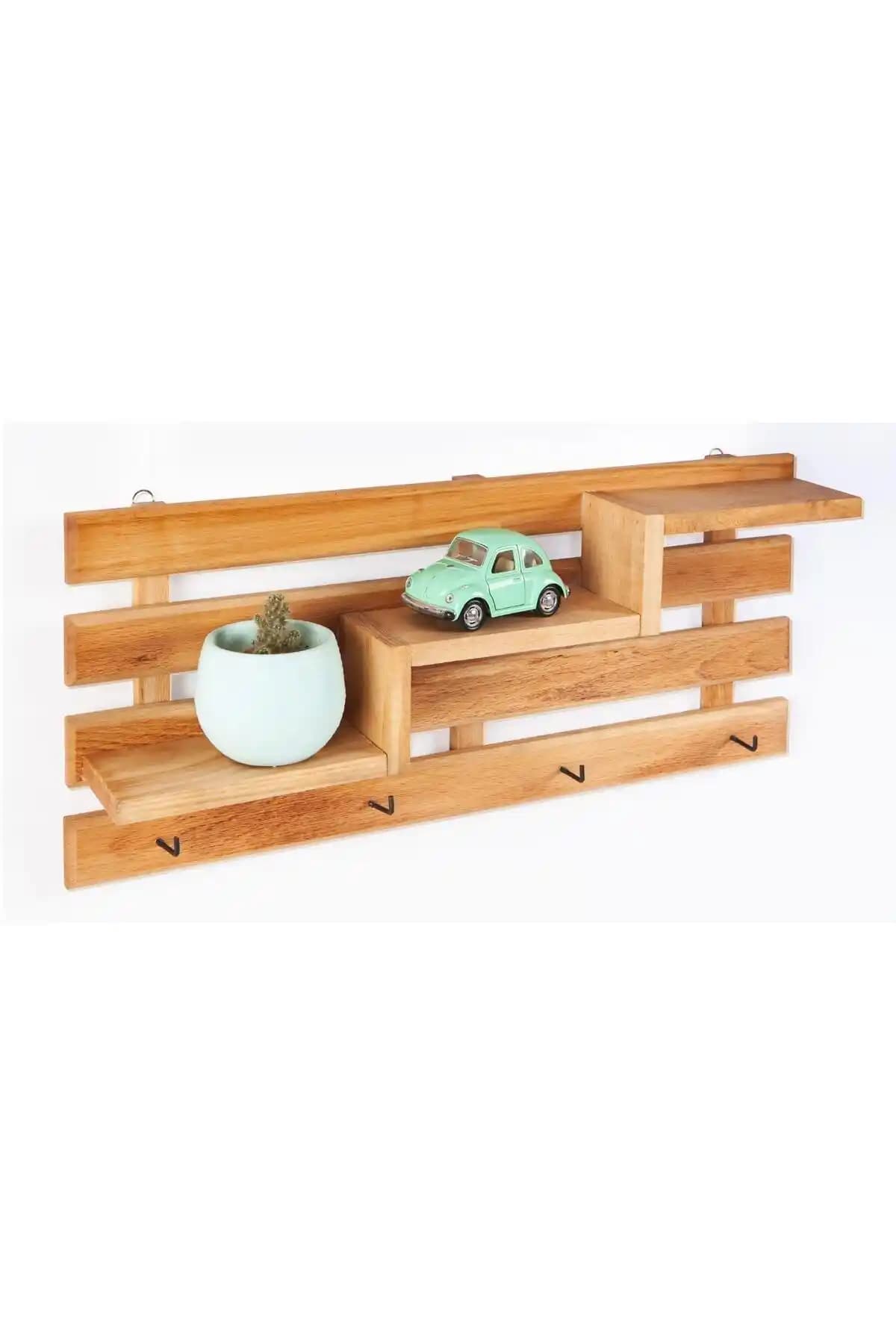 Mavi Trend Dekoratif Ahşap Anahtar Askısı ve Duvar Rafı, Şık ve Dayanıklı Tasarım