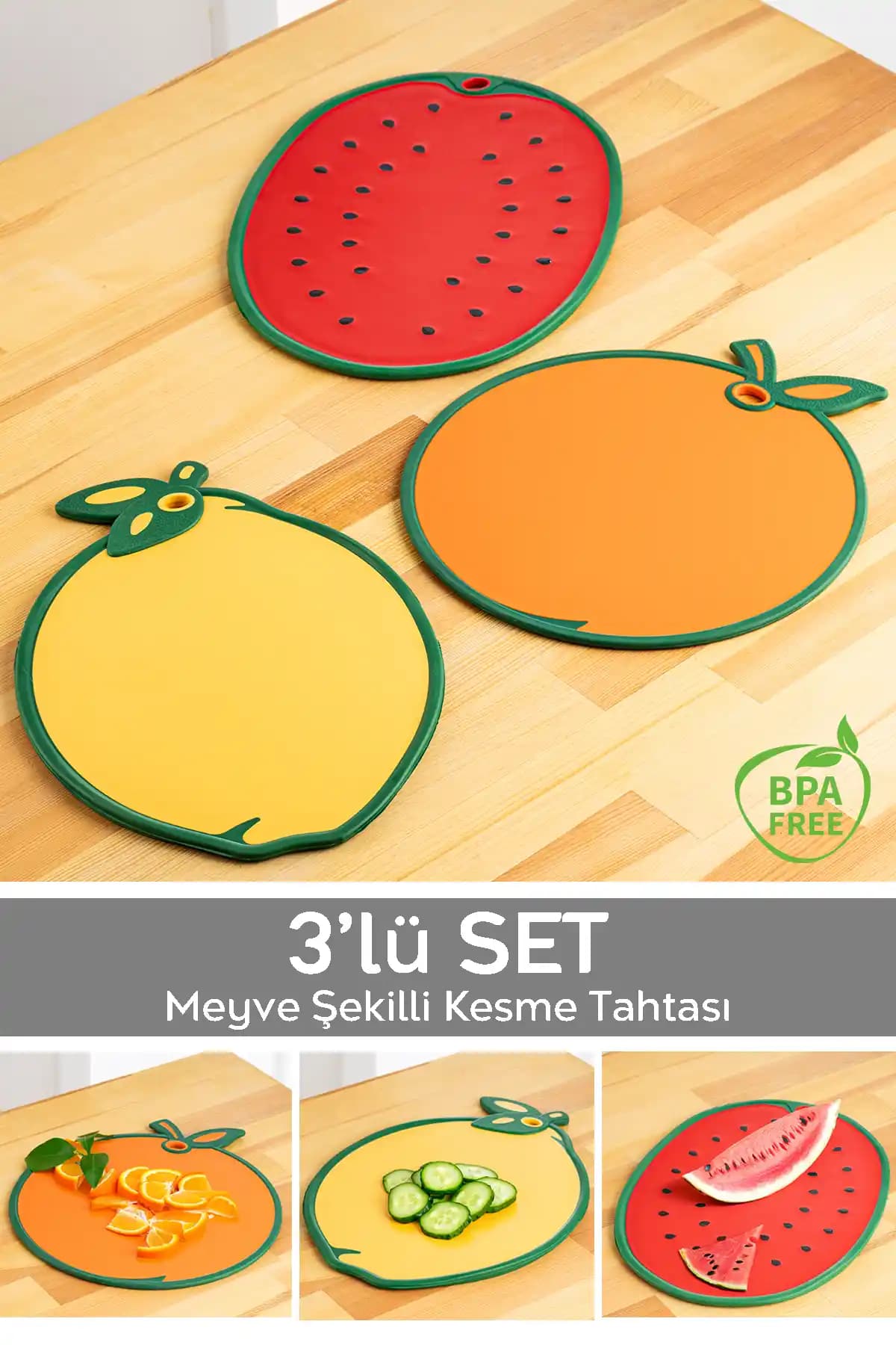 Meleni Home 3 Parça Kesme ve Doğrama Tahtası Seti: Hijyenik ve Renkli Mutfak Gereçleri