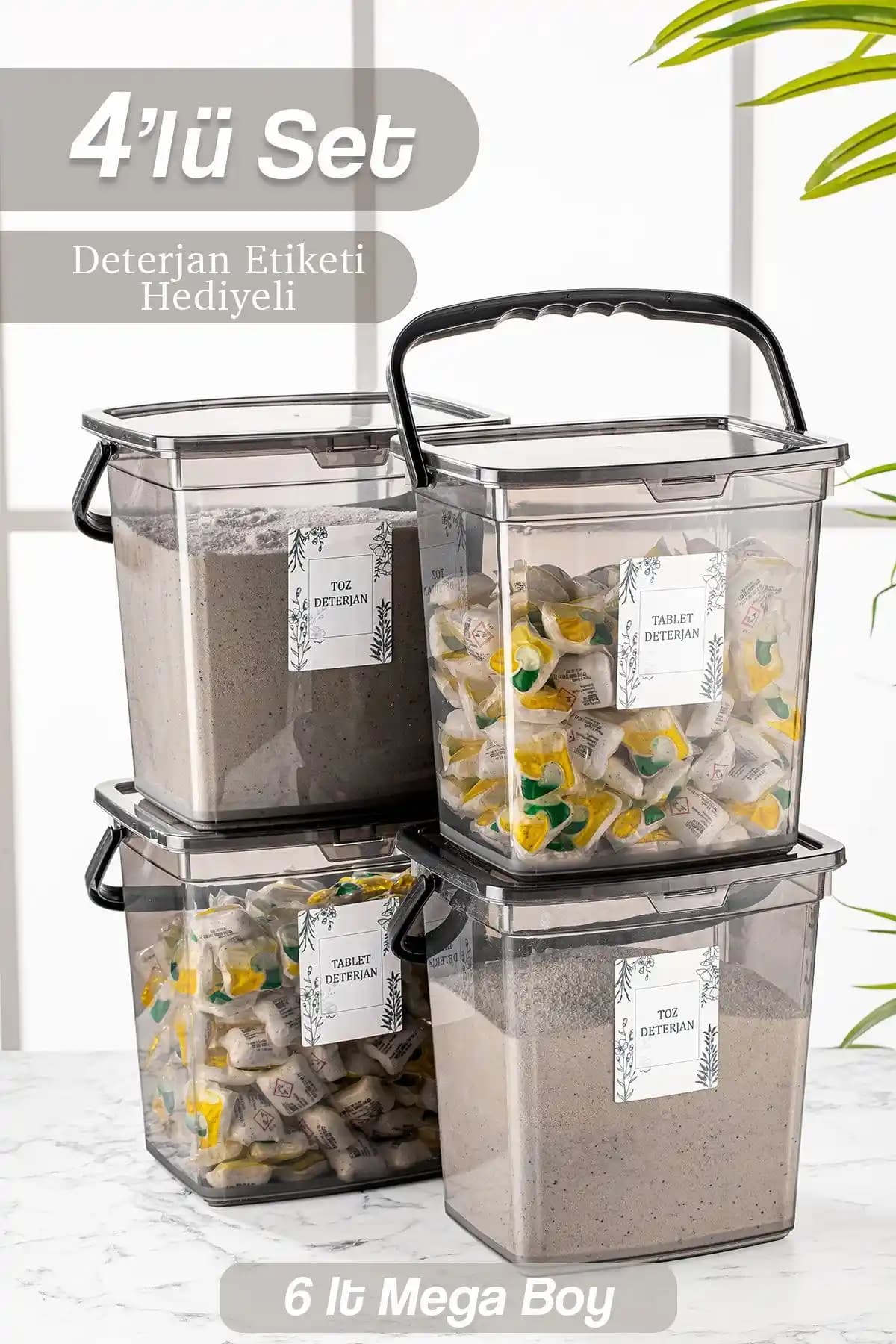 Meleni Home 4'lü Deterjan Saklama Kabı Geniş Hacim ve Şık Tasarım ile Pratik Kullanım
