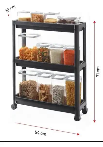 Mim Life Tekerlekli Dikdörtgen 3 Katlı Raf Ünitesi Modern ve Çok Yönlü Depolama Çözümü