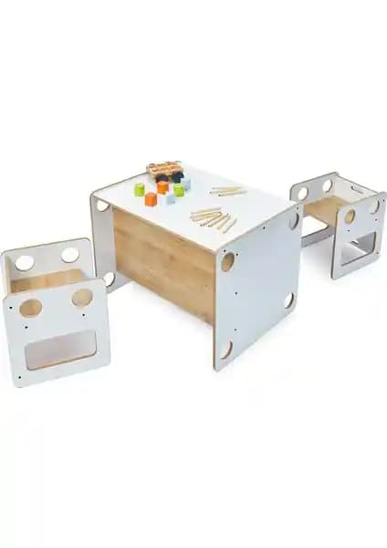 Minera 0-6 Yaş Çocuklar İçin Ahşap Montessori Masası ve Sandalye Seti