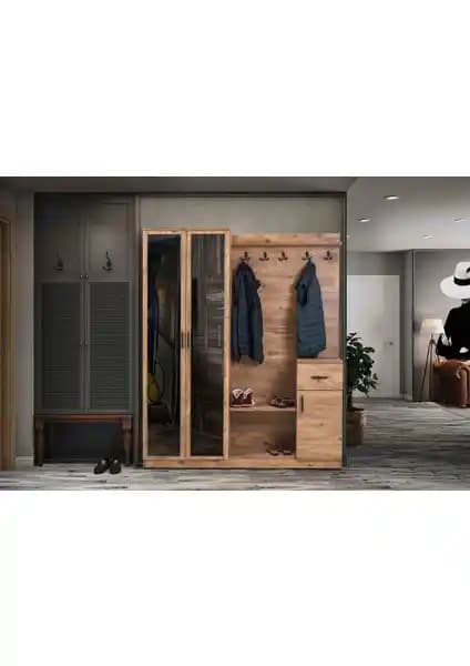 Moderniya Mobilya Flora İki Kapılı Ceviz Renkli Portmanto ve Ayakkabılık Ürünü