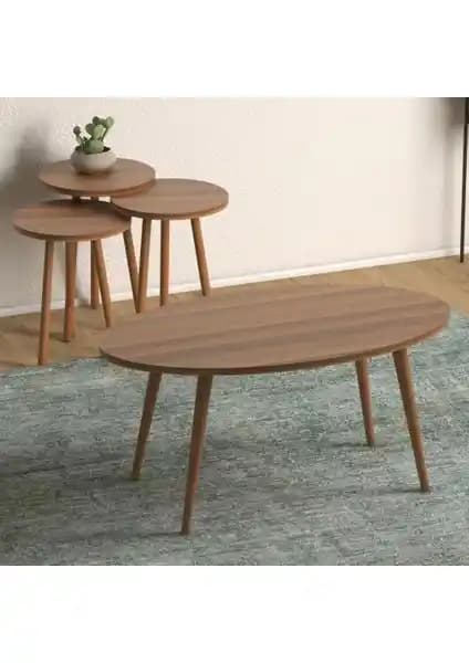 Monte Sehpa Elips Salon Seti Ceviz Renk Modern ve Dayanıklı Tasarım Özellikleri