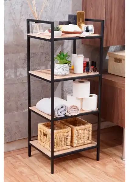 Mudesa Açık Banyo Dolabı Metal ve Ahşap Modern Çok Amaçlı Depolama Çözümü