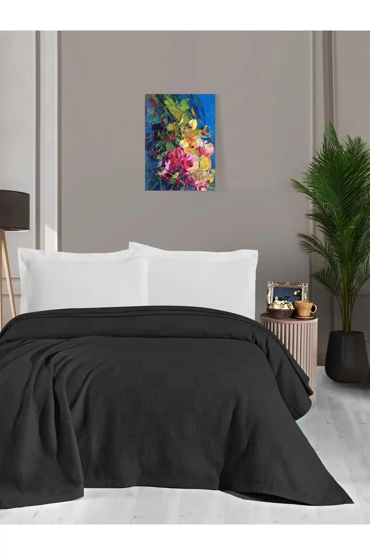 Mulberry Waffle Desenli Pamuk Pike Çift Kişilik Modern ve Şık Yatak Örtüsü 220x240 cm