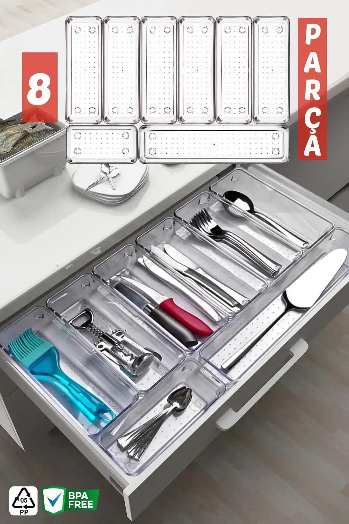 Nandy Home 8 Parça Çekmece İçi Düzenleyici ile Mutfak Alanınızı Optimize Edin