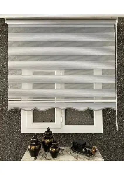 NetworkAvm Açık Gri Geniş Pliseli Zebra Stor Perde Modern ve Dayanıklı Tasarım