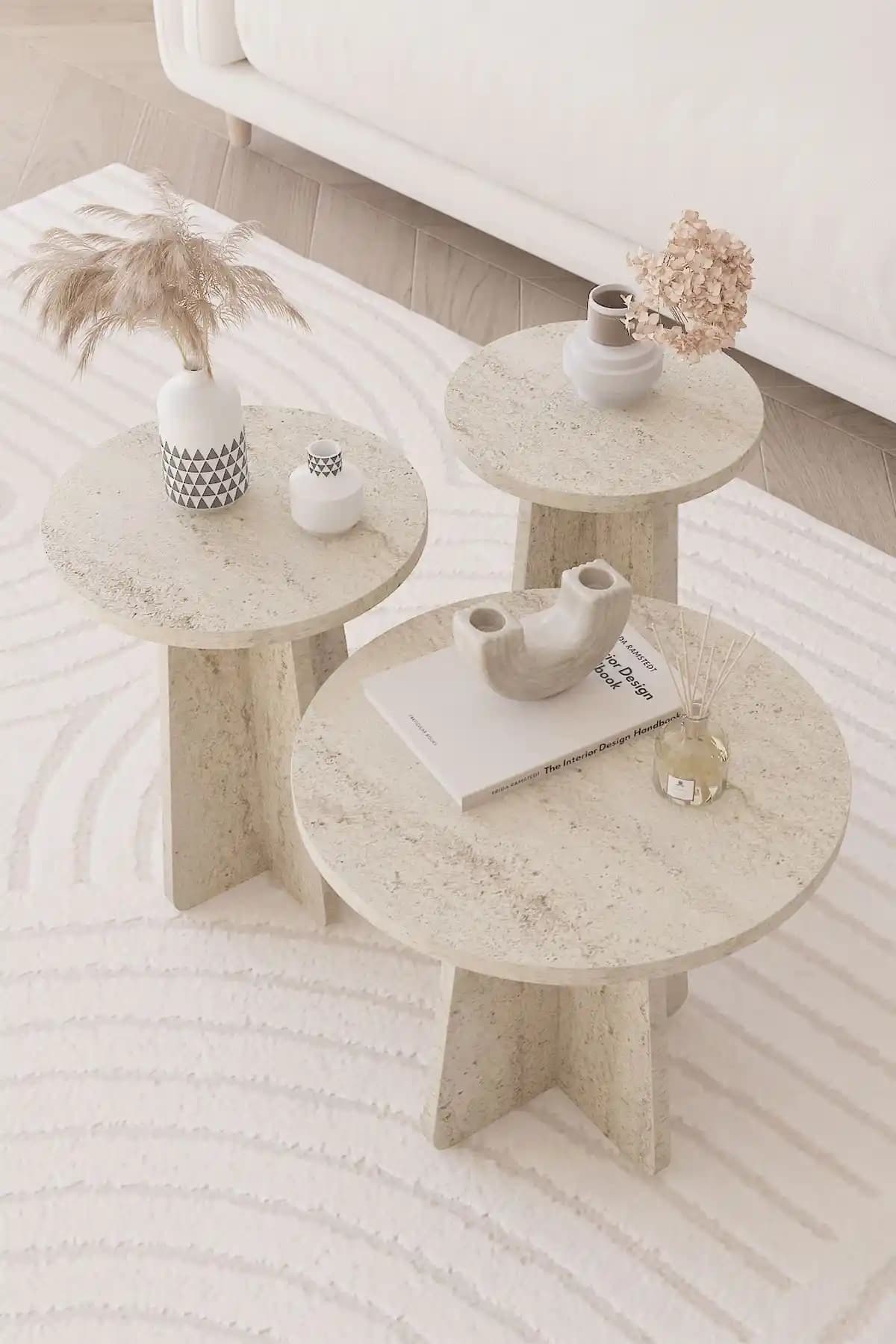 OBİ Atölye Mantar 3'lü Zigon Sehpa Seti Modern ve Şık Tasarımıyla Dekorasyonunuza Zarif Dokunuşlar Ekler