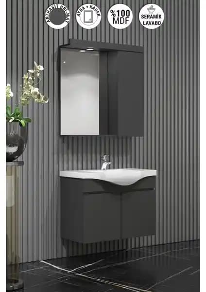 Özceden Yılz 55 cm Antrasit Gri Mat Banyo Dolabı Modern ve Dayanıklı Tasarım